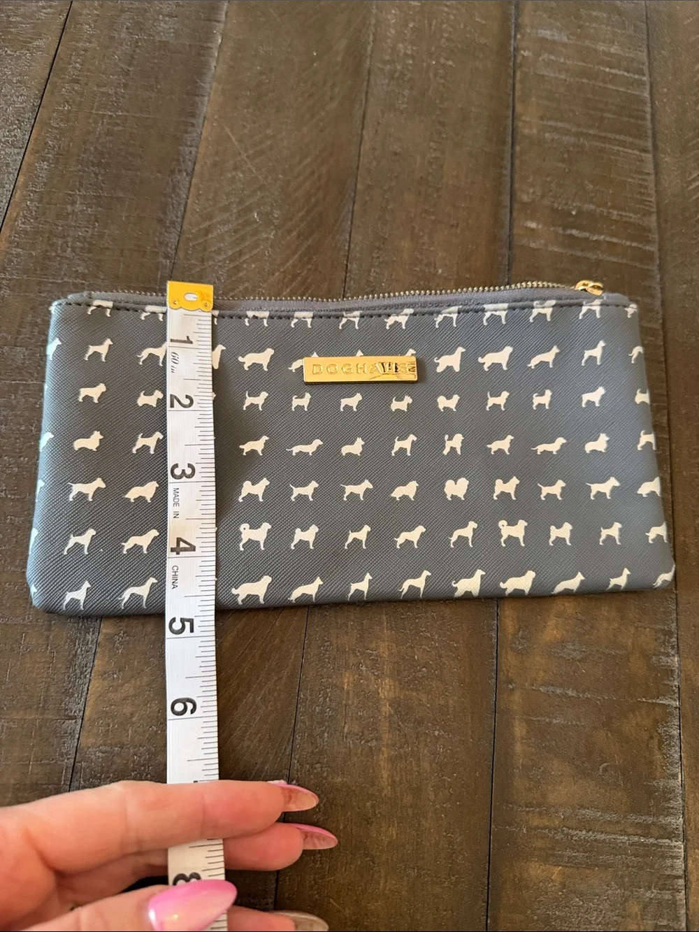 Gray Dog-Print Zip Pouch